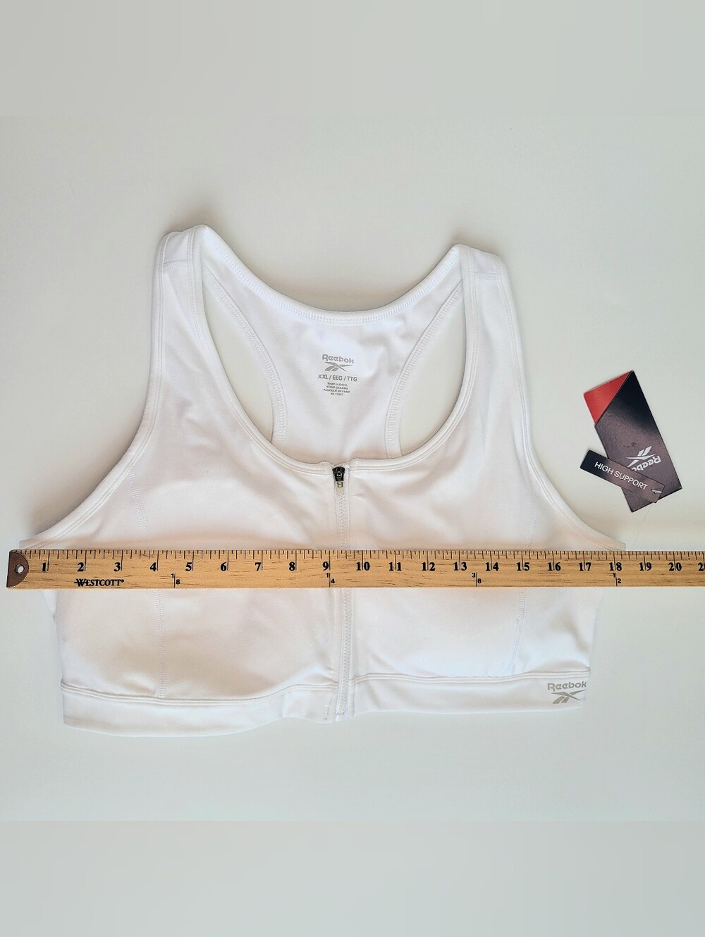 REEBOK Performer Zip Front Bra Size XXL White High Support W/Padded Cups NEW - Picture 7 of 10
